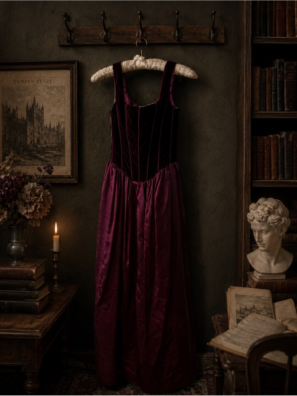 Vintage Zum Zum Burgundy Velvet & Satin Lace-Up Corset Formal Gown Size 3/4 USA